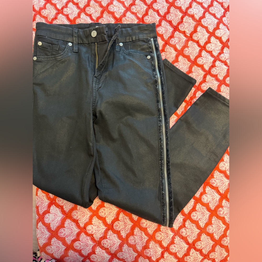 7 For All Mankind Black Skinny Jeans with Side Stripe